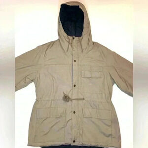 London Fog Men’s  Outdoors Tan Quilted Heavy Winter Jacket w/ Hood Size 44R